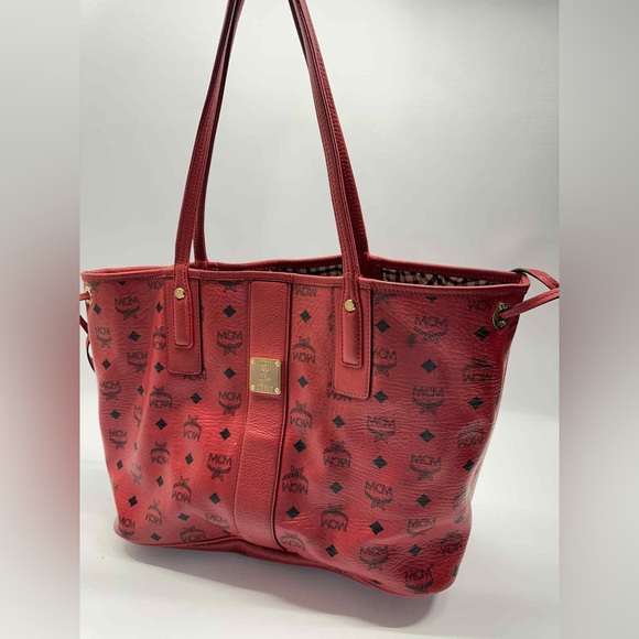 MCM Red Leather Tote Bag authenticated - Picture 1 of 9
